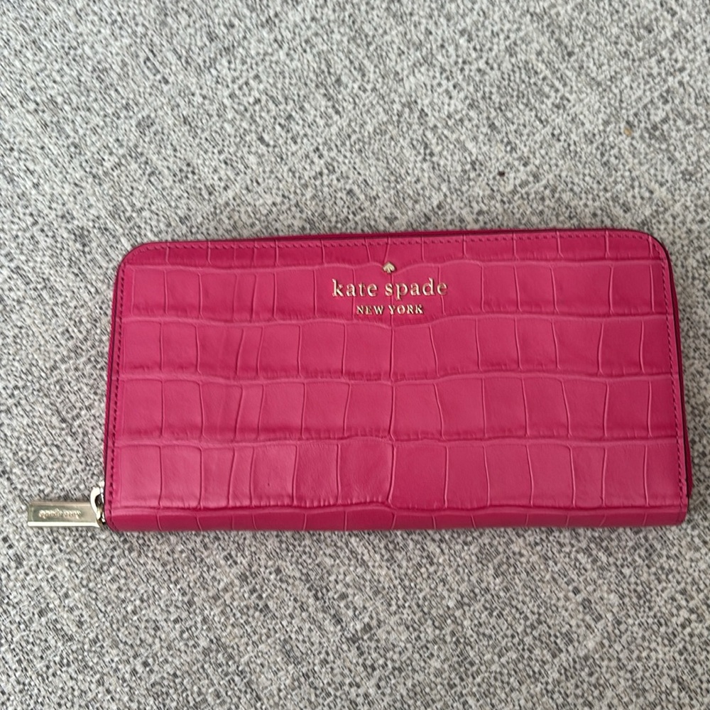 Kate Spade Croc Embossed Large Continental Wallet In Festive Pink - Picture 6 of 16